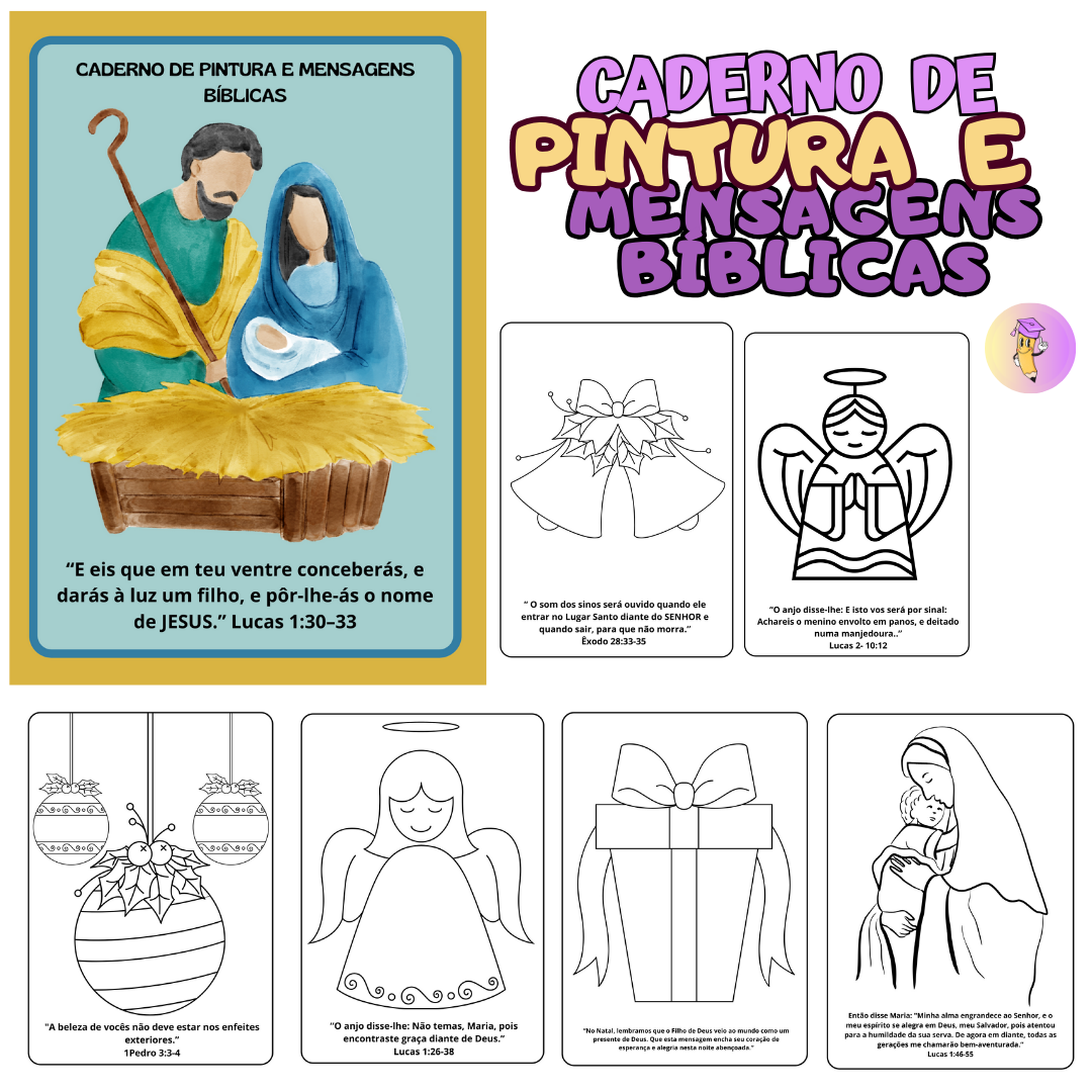 Caderno de Pintura e Mensagens Bíblicas