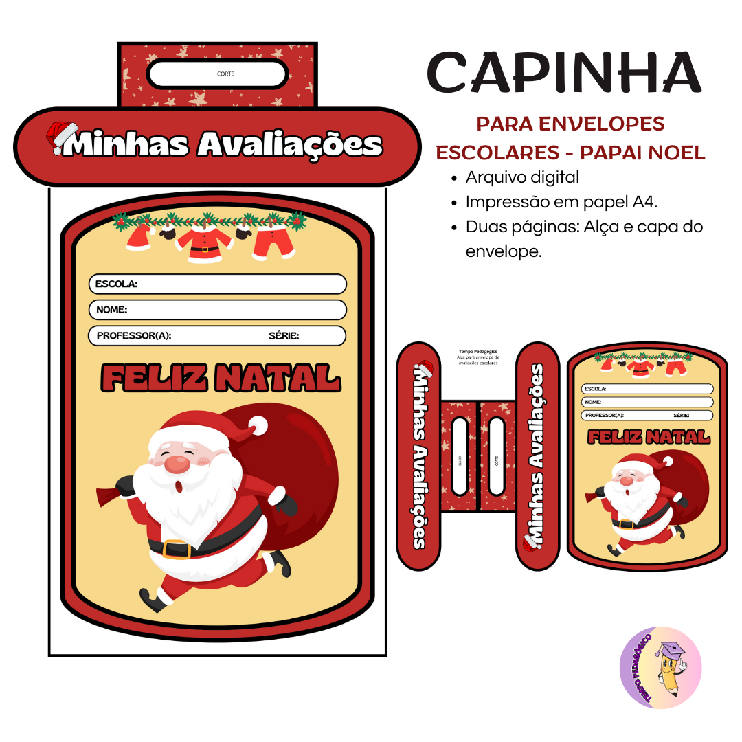 Capinha para Envelope Escolar - Papai Noel