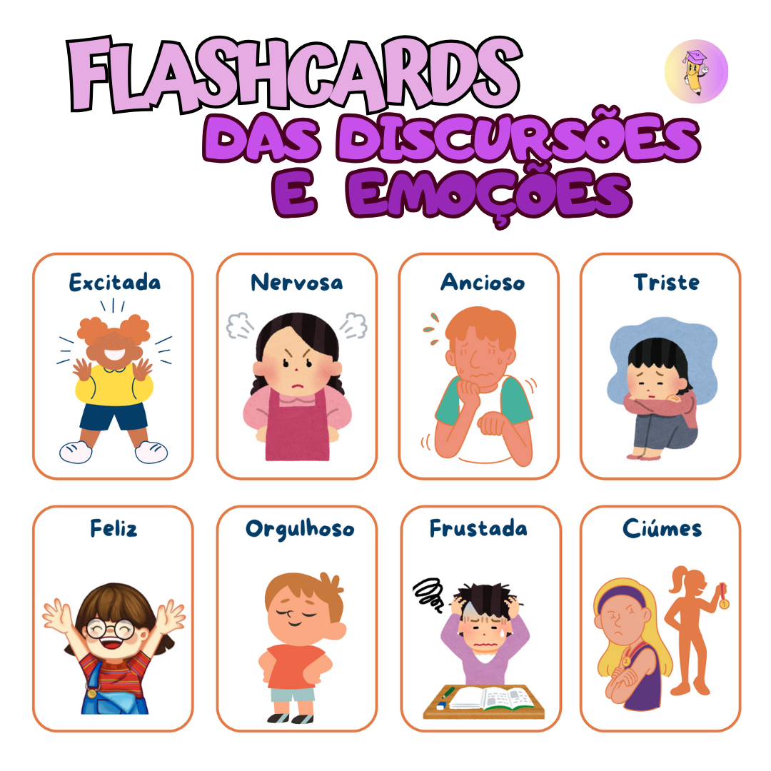 Flashcards de Discursões de Emoções em Estilo Ilustrativo Colorido