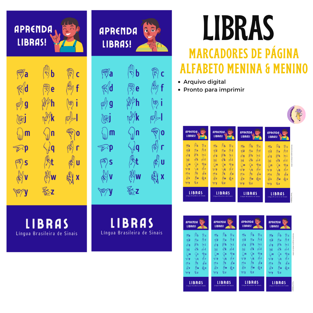 Marcadores de Página Alfabeto em LIBRAS - MENINA & MENINO