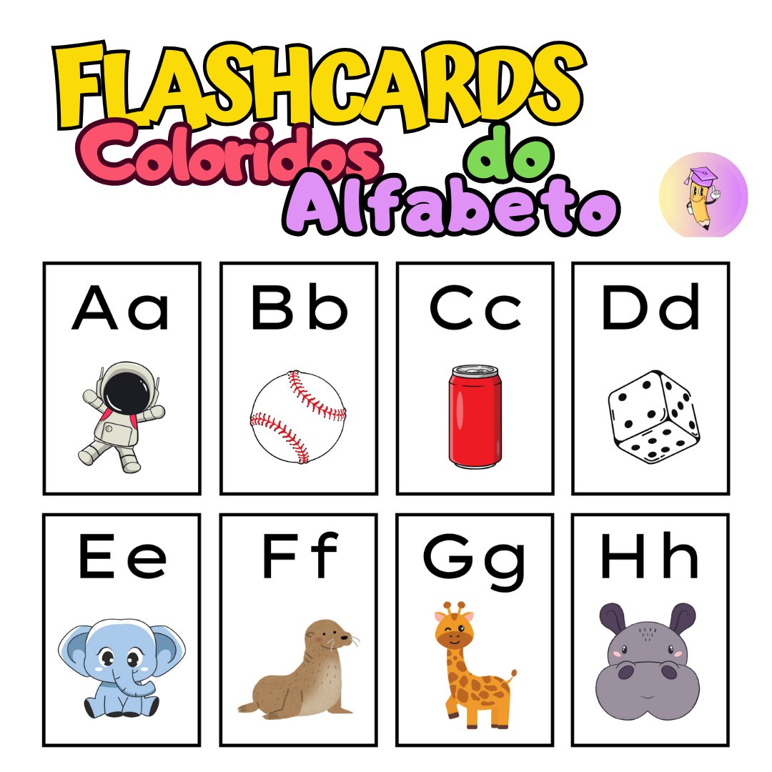 Flashcards coloridos para impressão de letras do alfabeto
