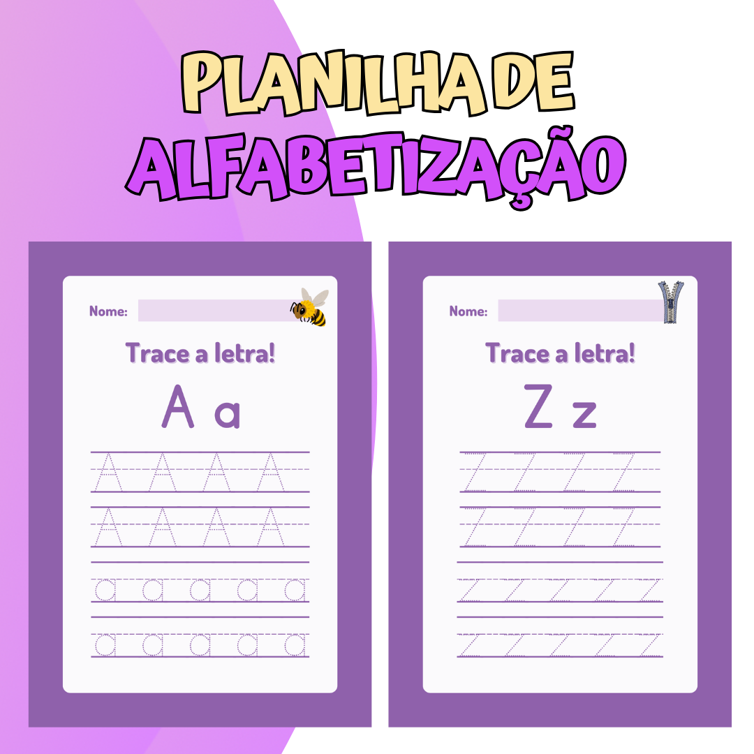 Planilha de Alfabetização: Trace a Letra de A a Z