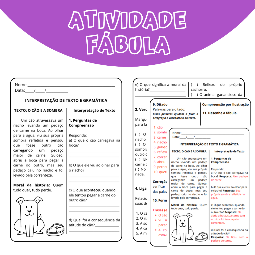 Fábula O Cão e a Sombra Atividade