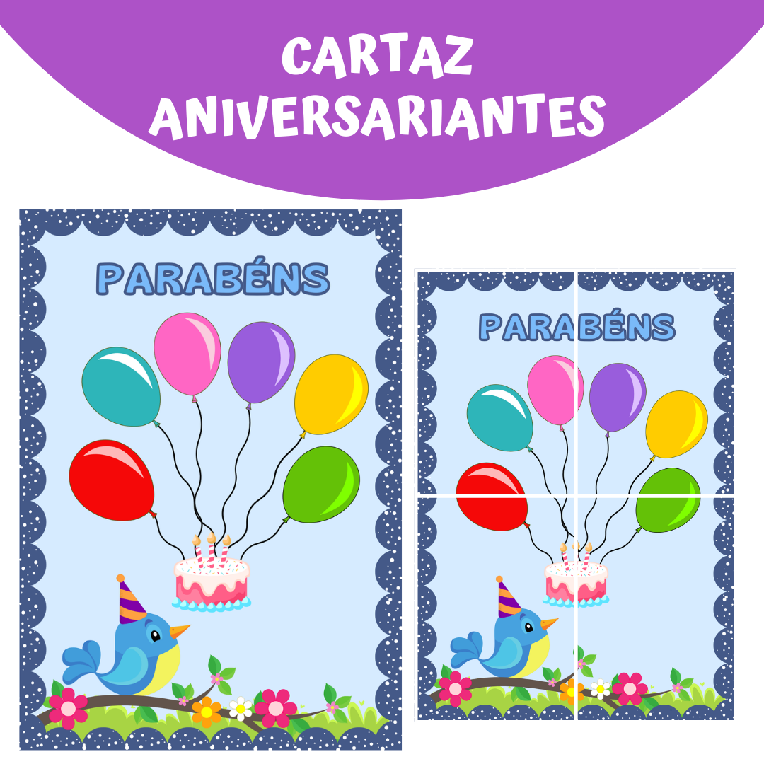 Cartaz passarinho azul aniversariantes