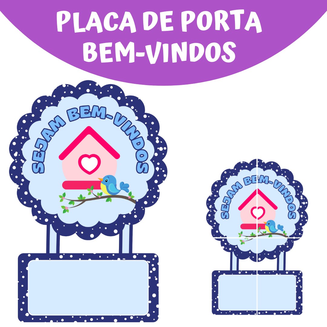 Placa de porta Sejam Bem-Vindos passarinho azul