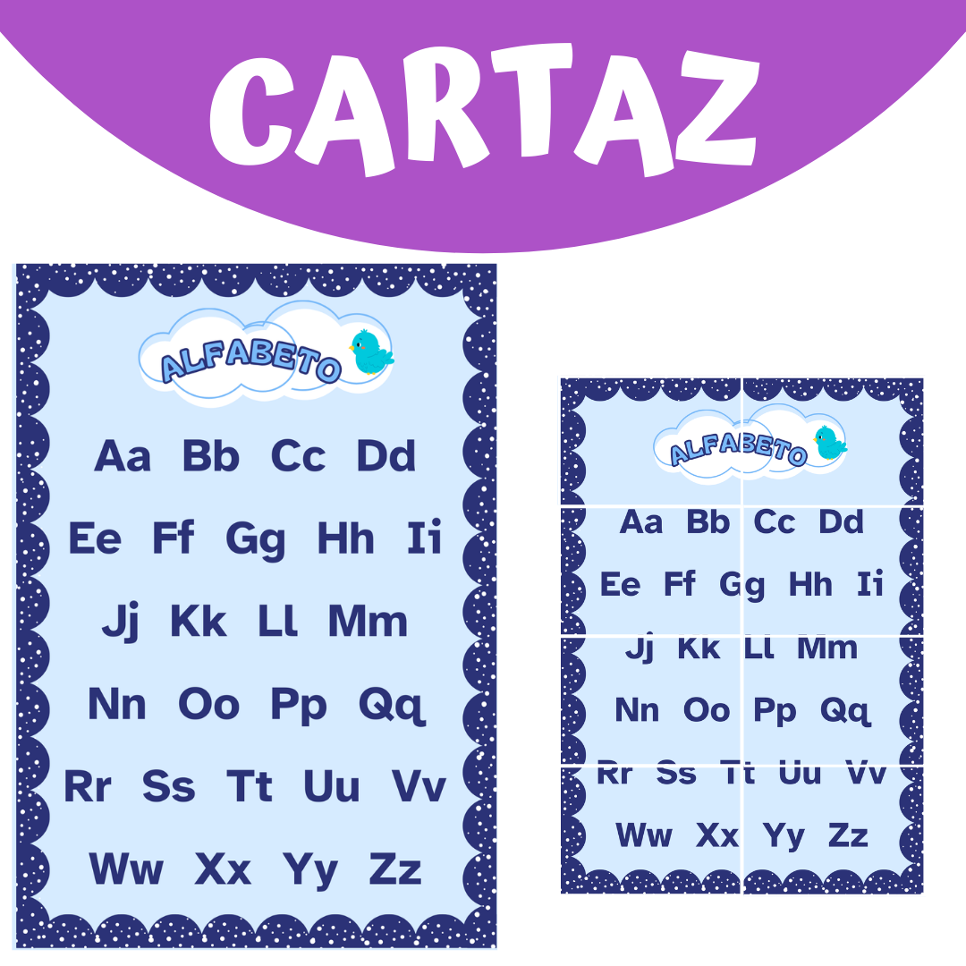 Cartaz Alfabeto Maiúsculo e Minúsculo  Passarinho Azul