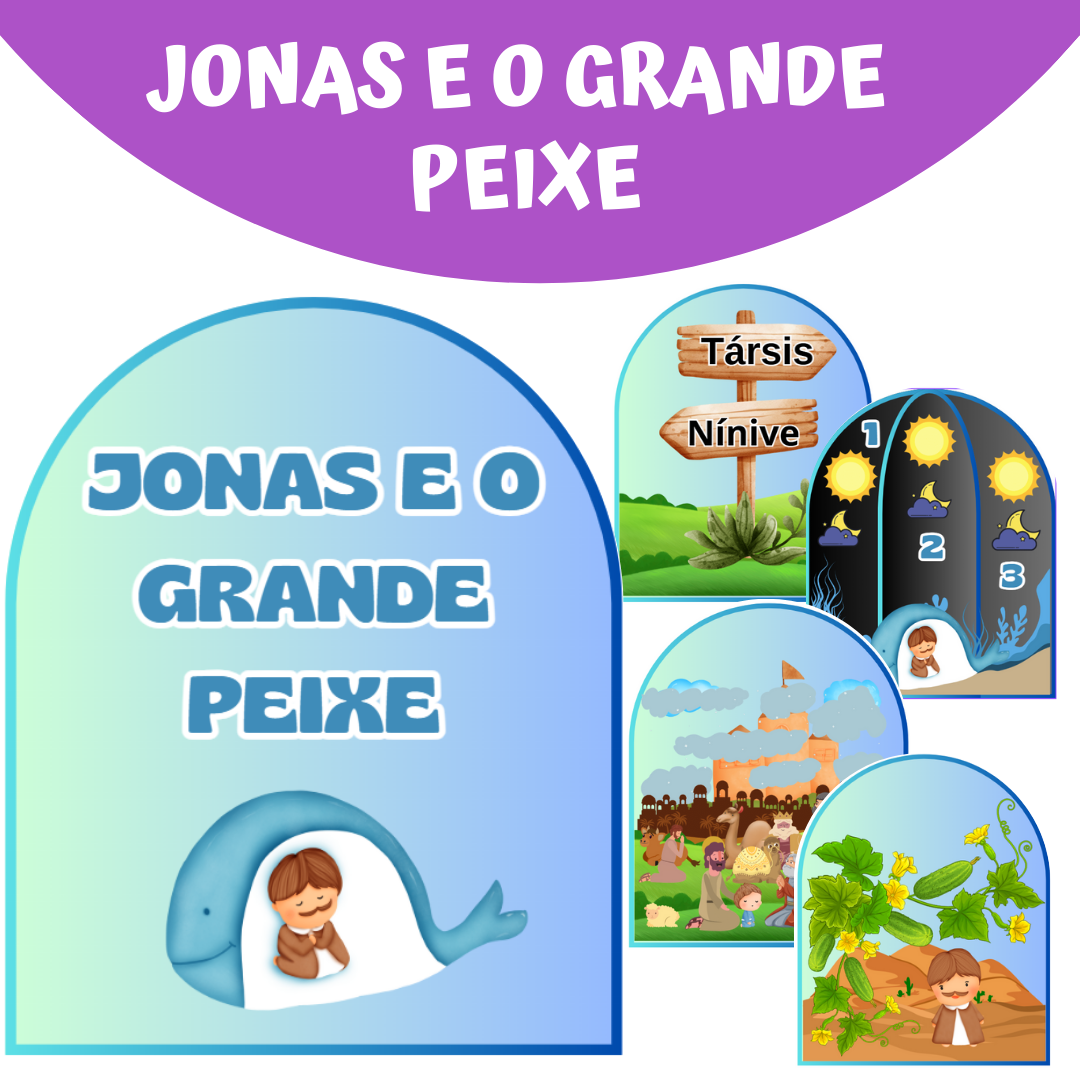 Jonas e o Grande Peixe - Visual Estilo plaquinhas para Contação de Histórias