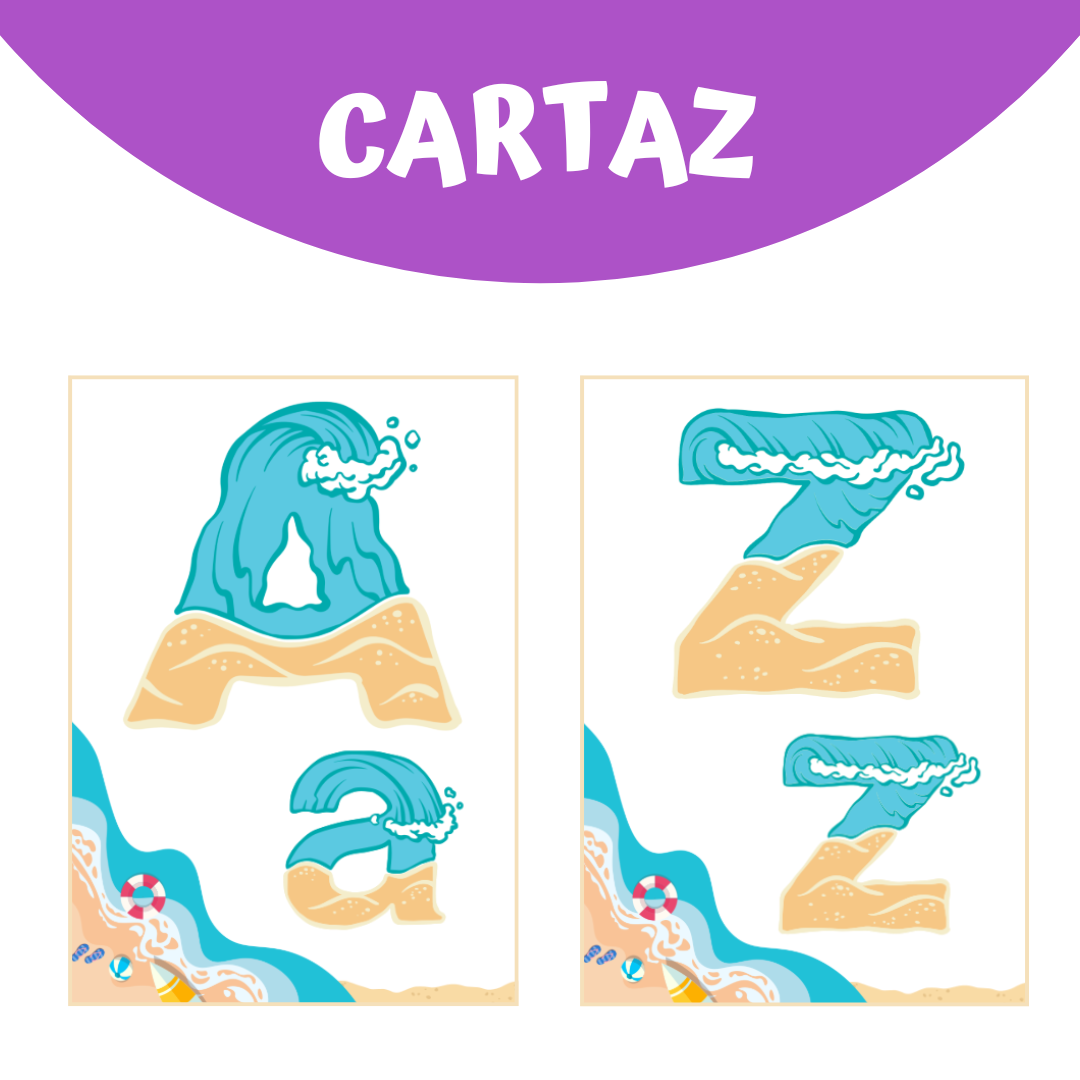 Alfabeto Águas na Praia Maiúsculo e Minúsculo