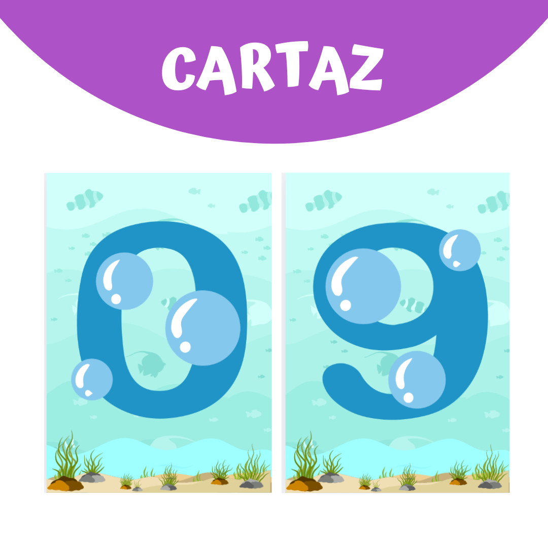 NÚMEROS DE 0 A 9 BOLHAS D'ÁGUA FUNDO DO MAR