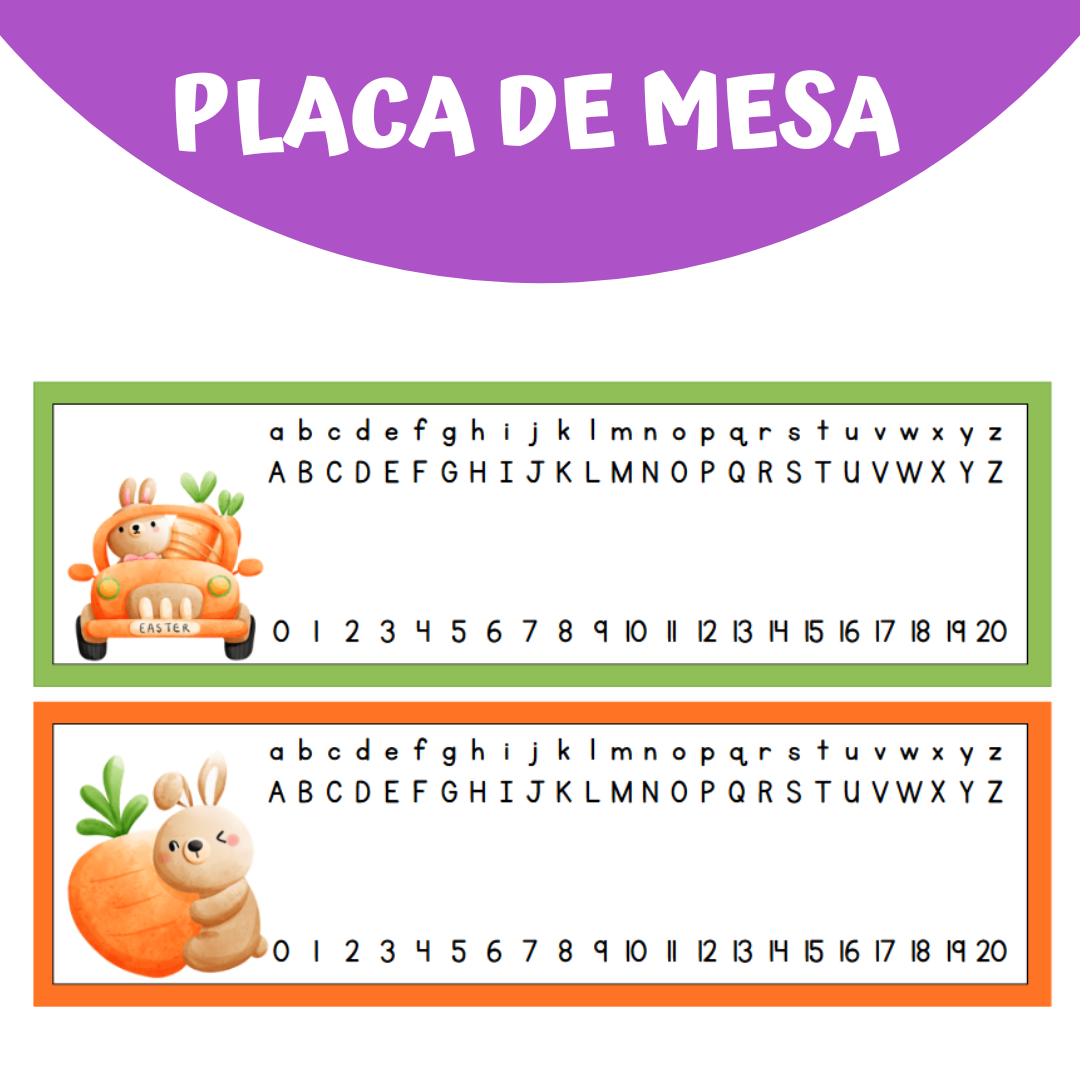 Placa de Mesa Alfabetização - Coelhinhos