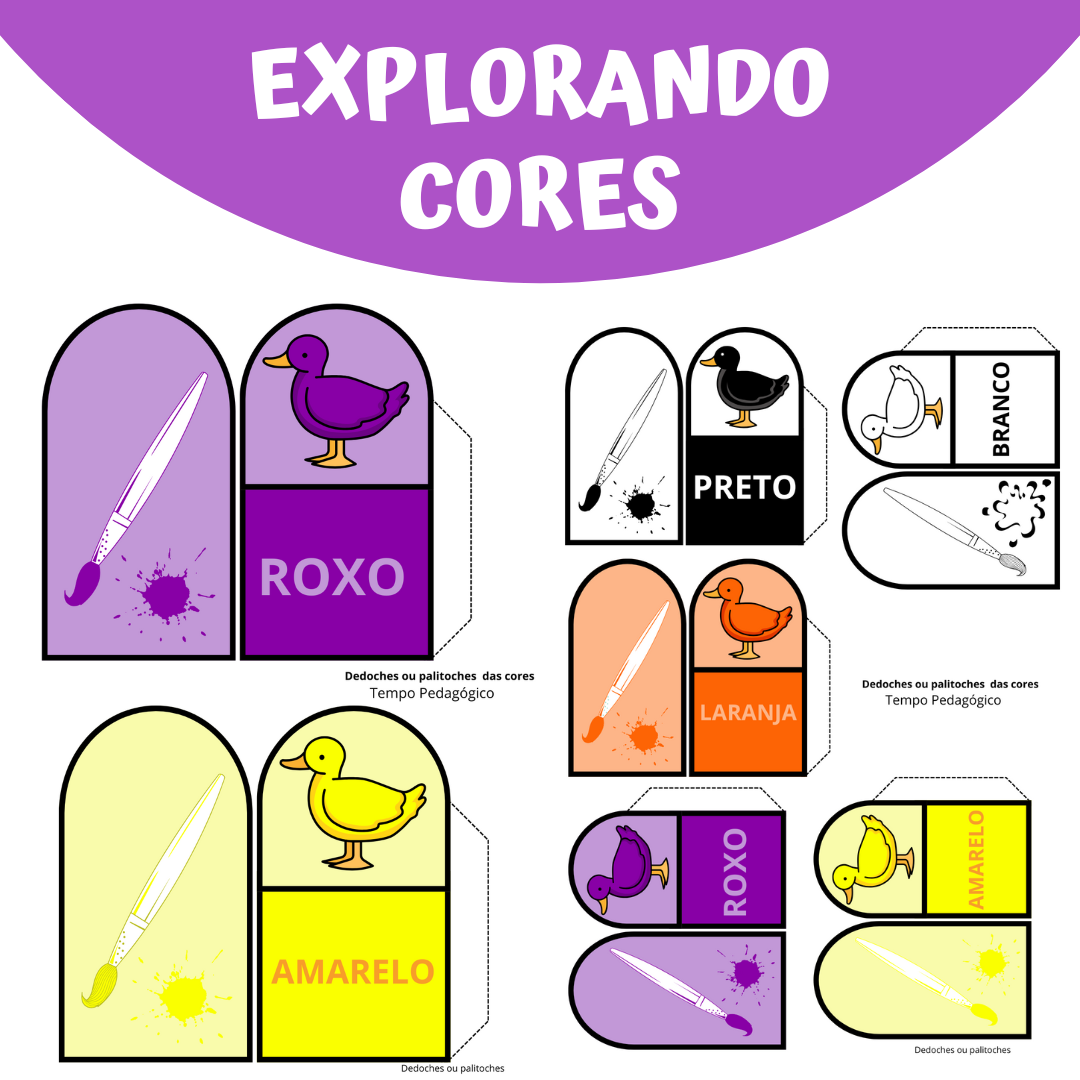 Dedoches/Palitoches dos Patinhos - Trabalhando Cores (2 tamanhos)