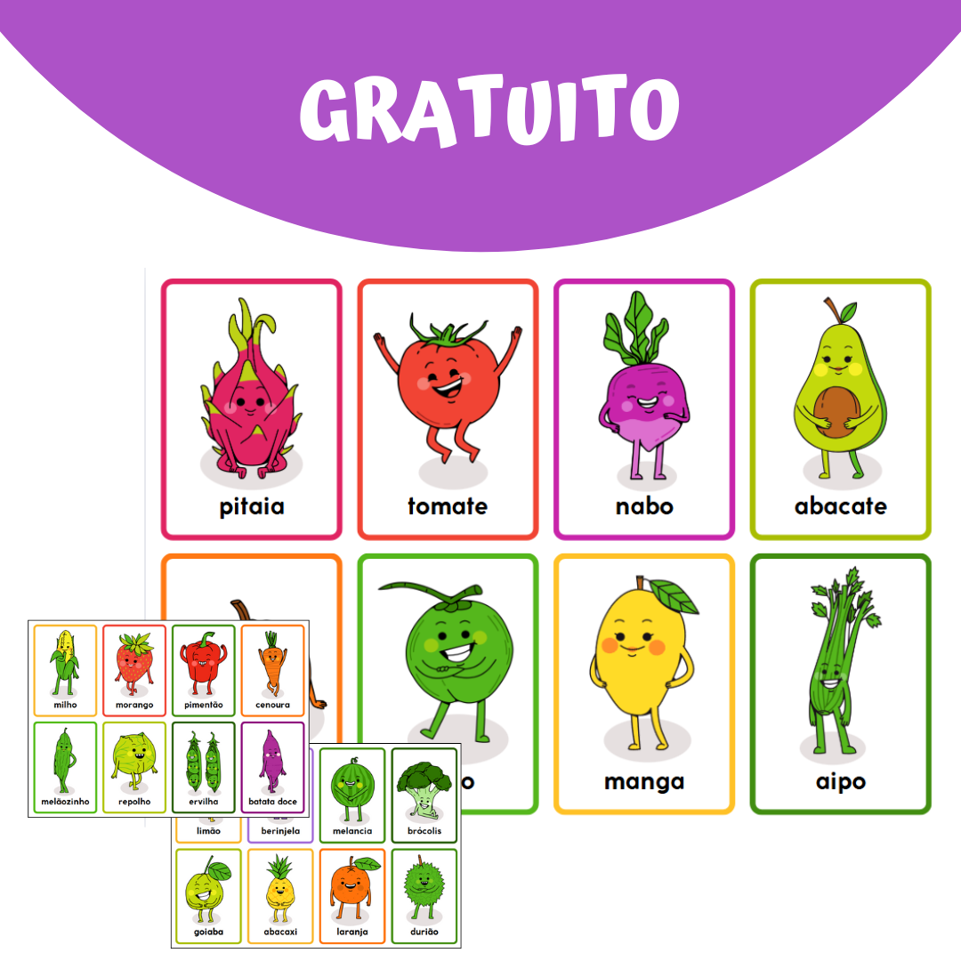 Flashcard de Alimentos Antropomórfico Colorido