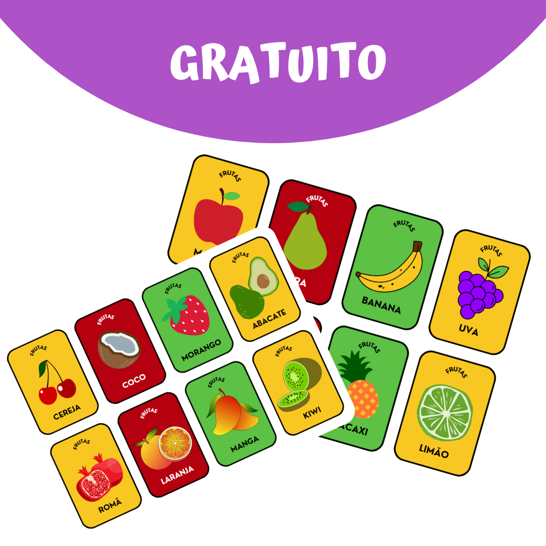 Flashcards Ilustrado com Frutas Coloridas