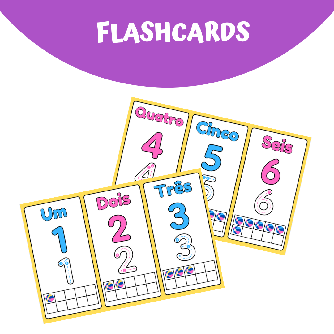 Flashcards de números em estilo ilustrativo