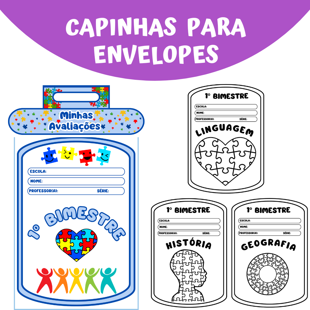 CAPINHA PARA ENVELOPES E AVALIAÇÕES ESCOLARES TEMA AUTISMO