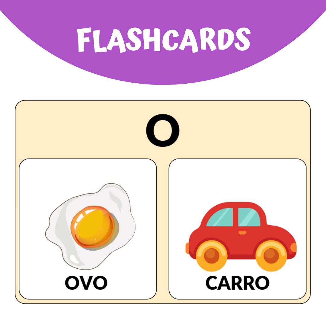 Flashcard letras alfabeto de vogais ilustrado