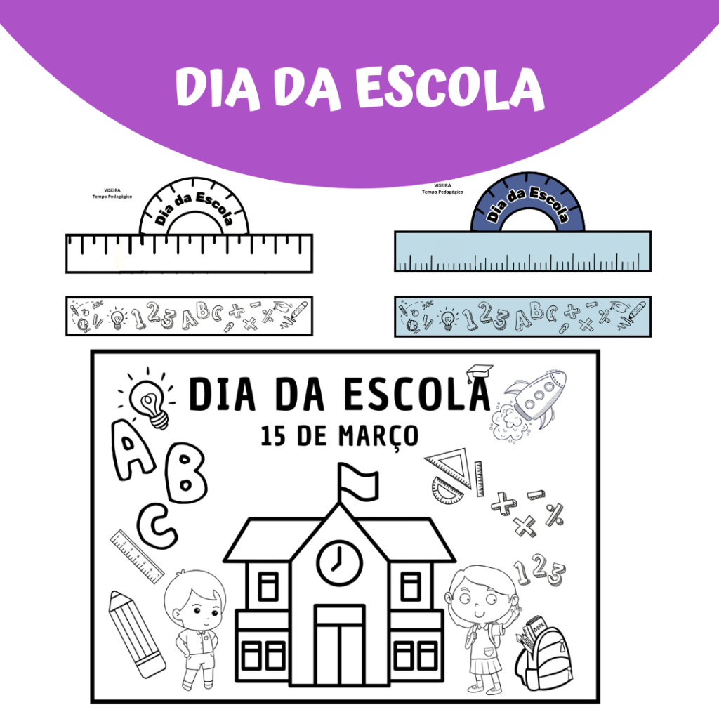 Dia da Escola para Colorir + Bônus – Tempo Pedagógico
