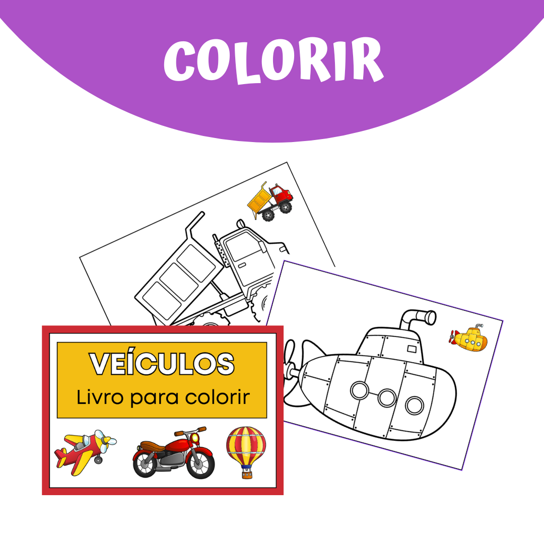 Livro de colorir infantil - Tema Meios de Transporte