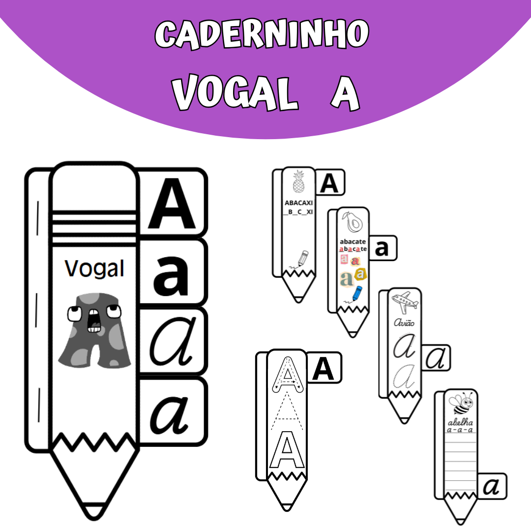 Caderninho da Vogal "A" – Formato de Lápis