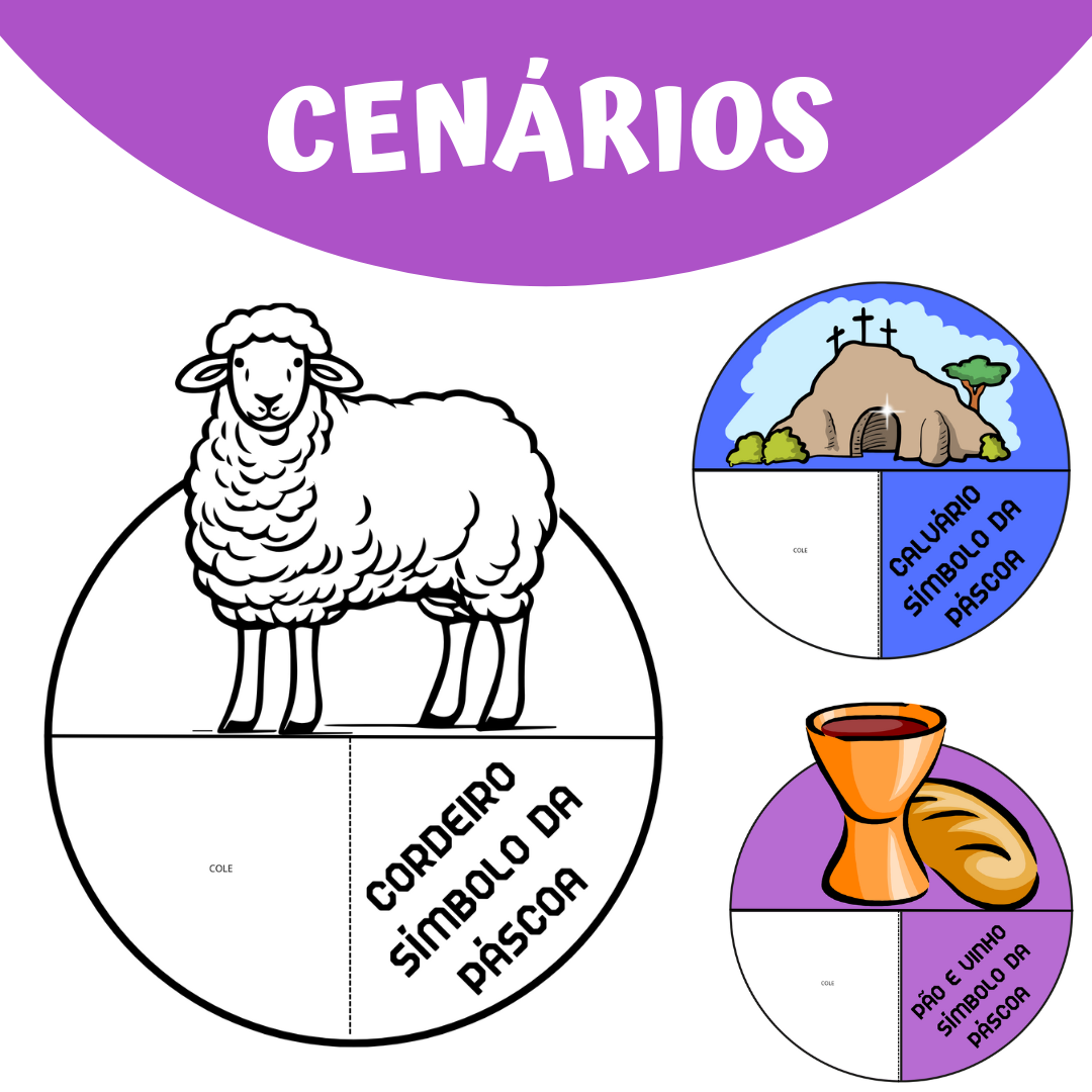 Cenários com Símbolos da Páscoa Cristã - Coloridos e para Colorir
