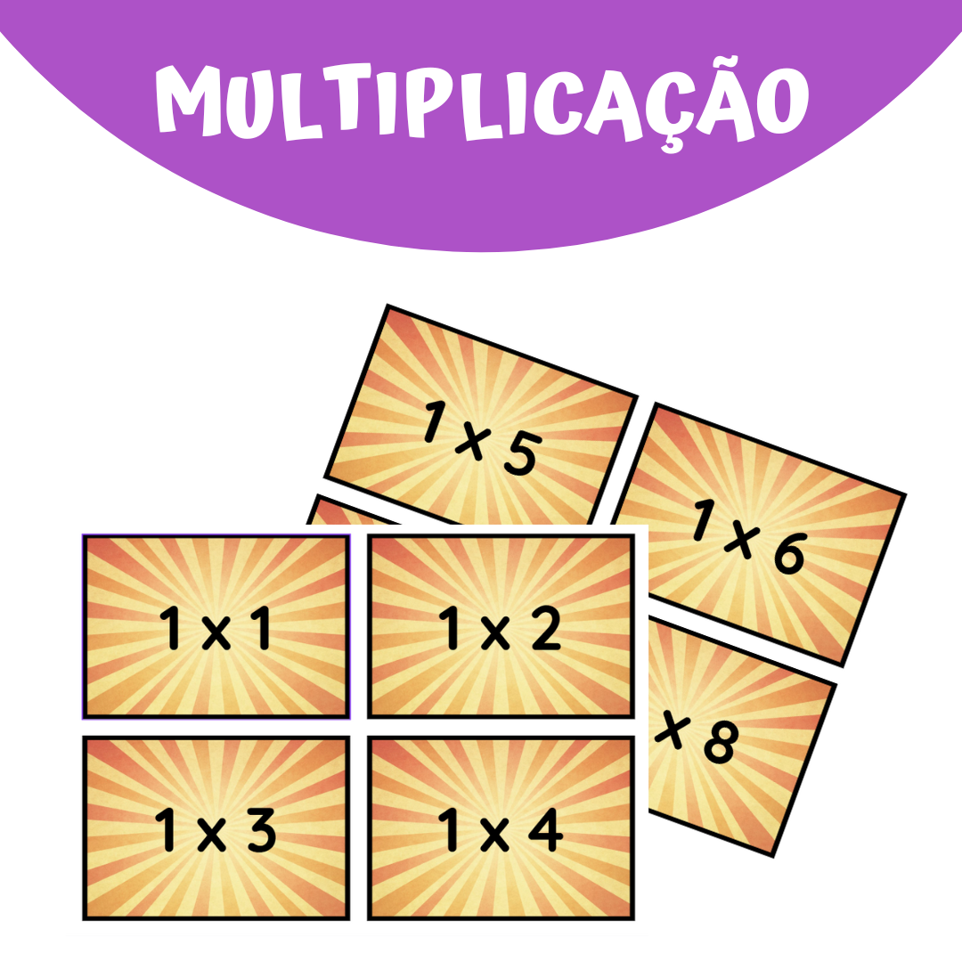 Cartões Jogo da memória de Matemática com Tabuada de Multiplicação