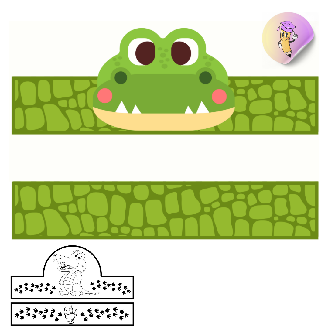 COROA JACARÉ COLORIDA E PARA COLORIR