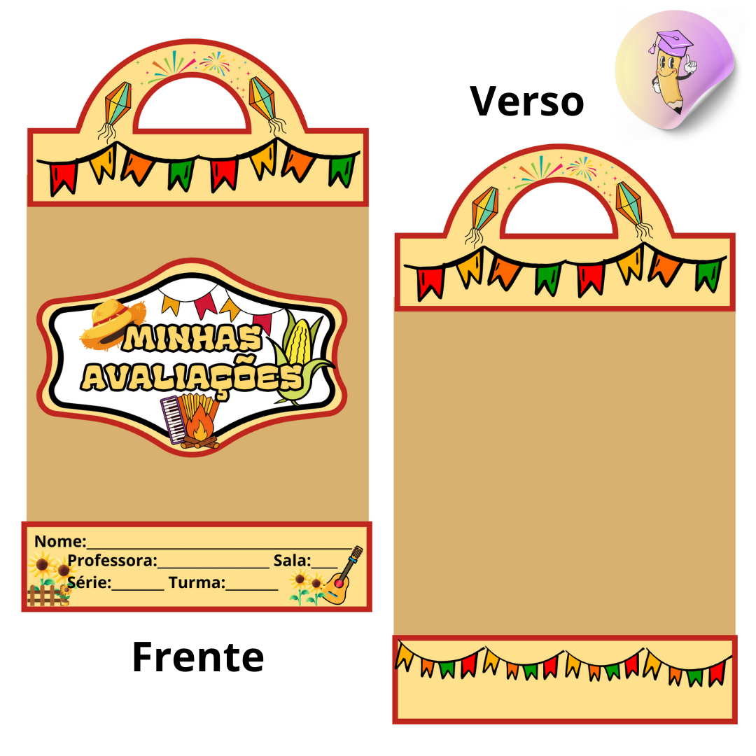 Decoração para Envelope de Avalições com Rodapé - Tema Festa Junina
