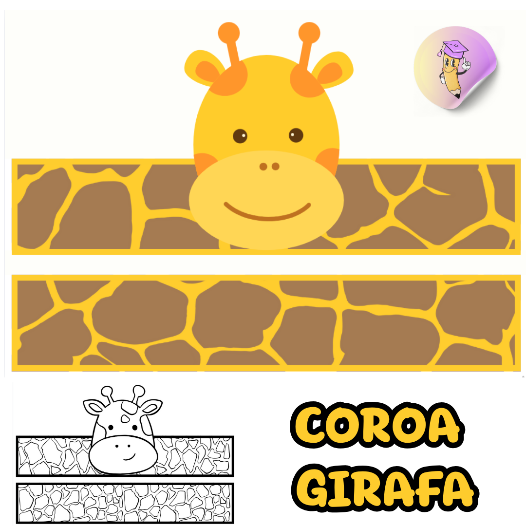 Coroa Girafa Colorida e para Colorir