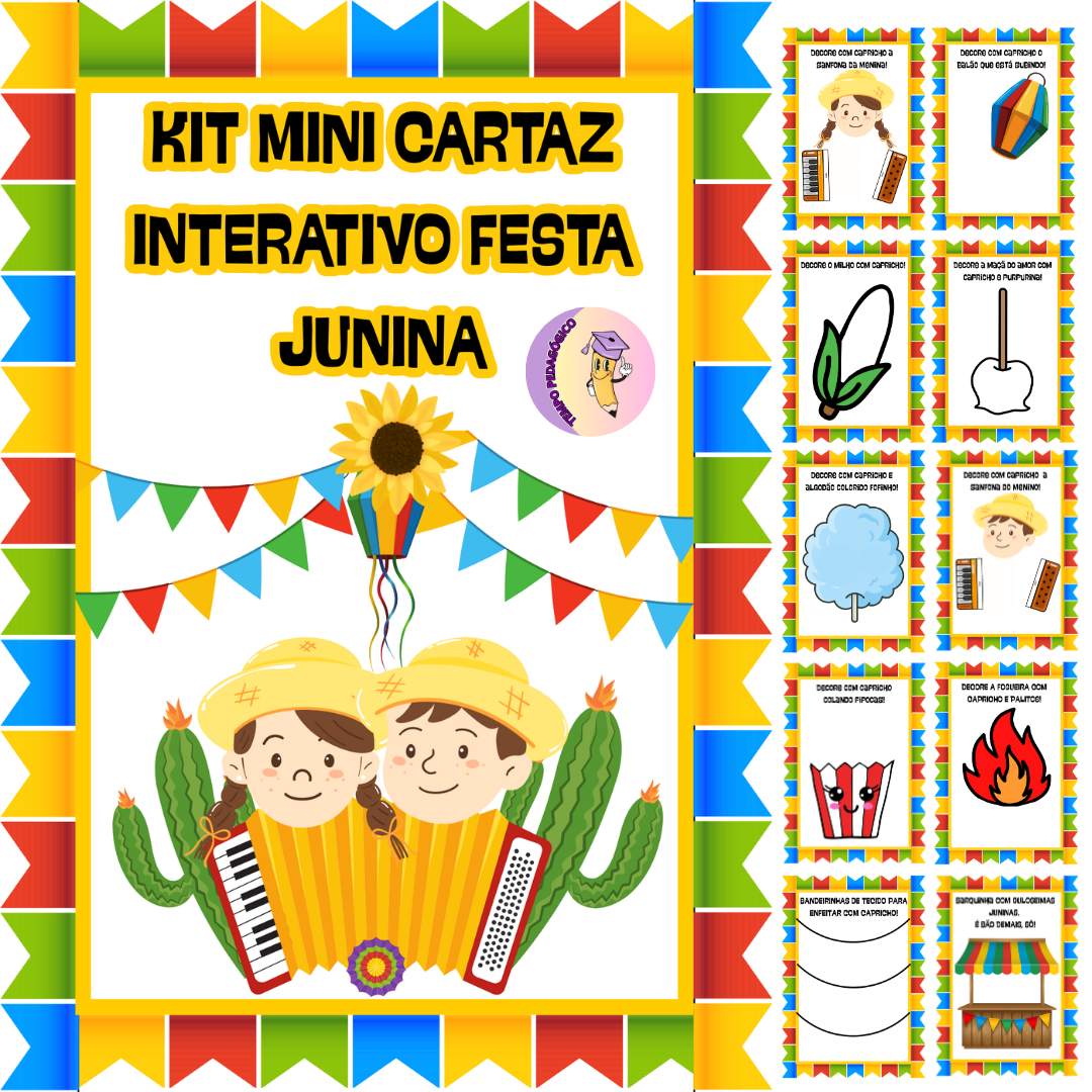 KIT POSTERS INTERATIVOS – “DECORE COM CAPRICHO” – FESTA JUNINA COLORIDO E PB
