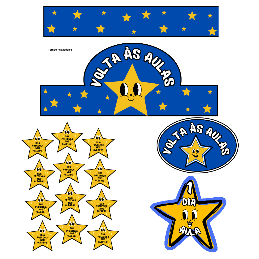 Kit Primeiro Dia de Aula Estrelinha Fundo Azul