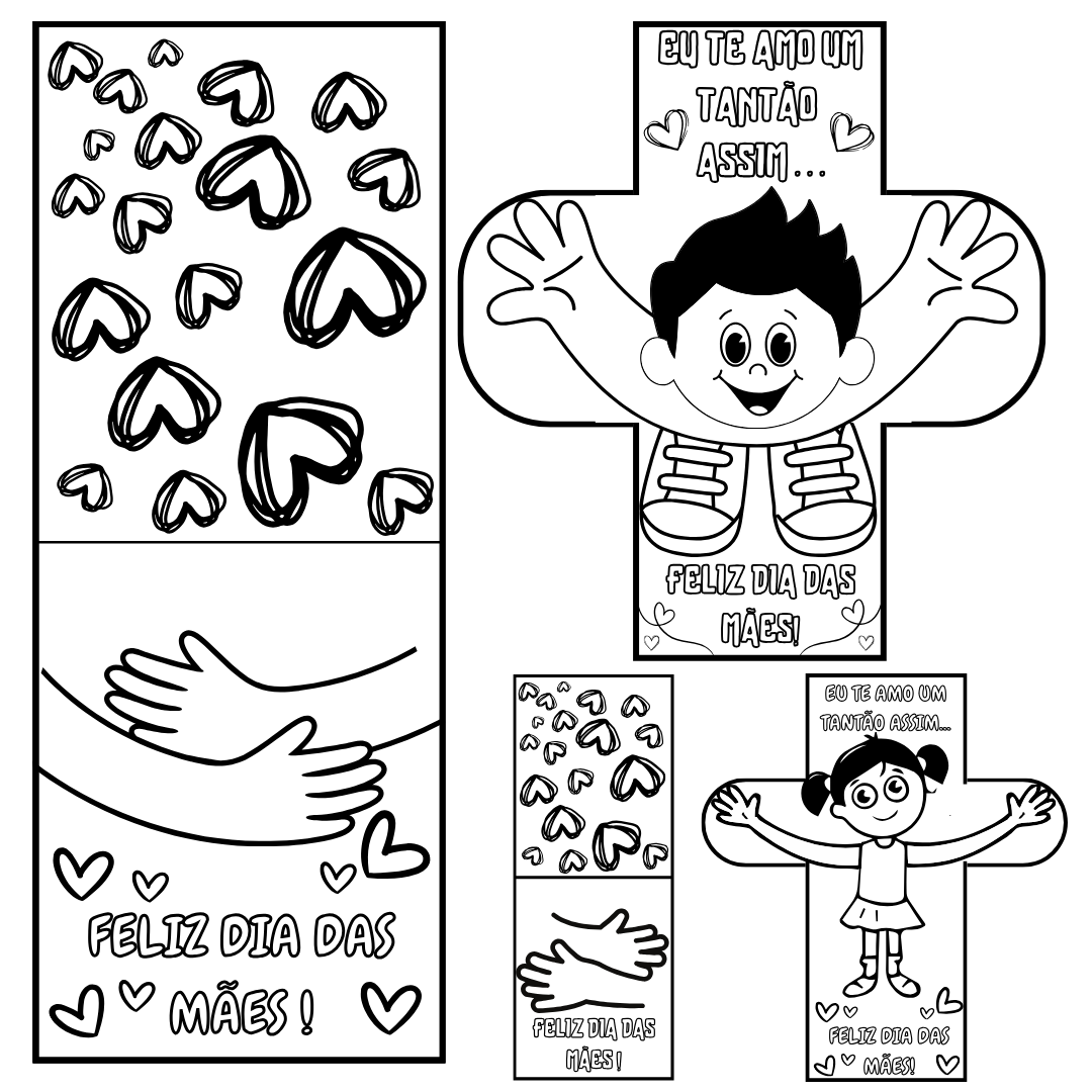Cartão do Abraço – Dia das Mães (PDF para Colorir)