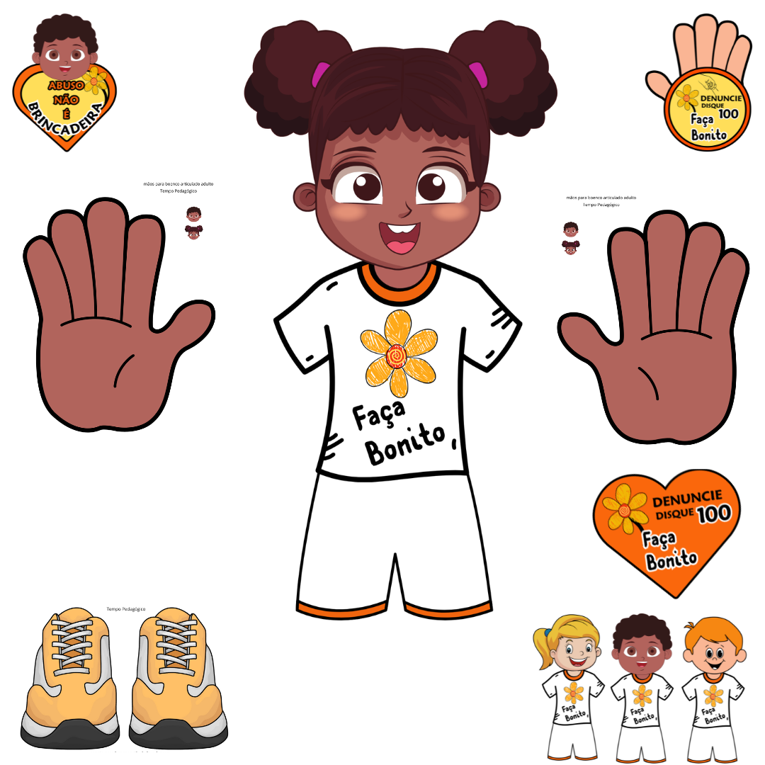 Kit Maio Laranja  com 4 Modelos de Bonecos Articulados + Lembrancinha + Plaquinhas + Moldura no bambolê para fotos