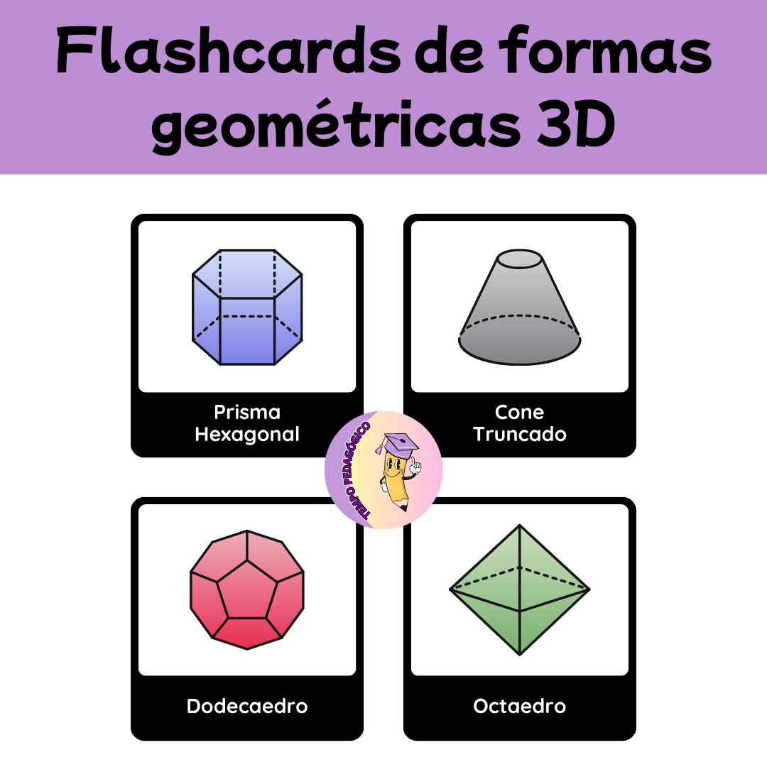 Flashcards de formas geométricas 3D Coloridas