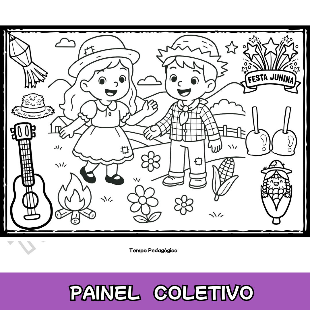 PAINEL COLETIVO PARA COLORIR JUNINO -  FESTA NA ROÇA