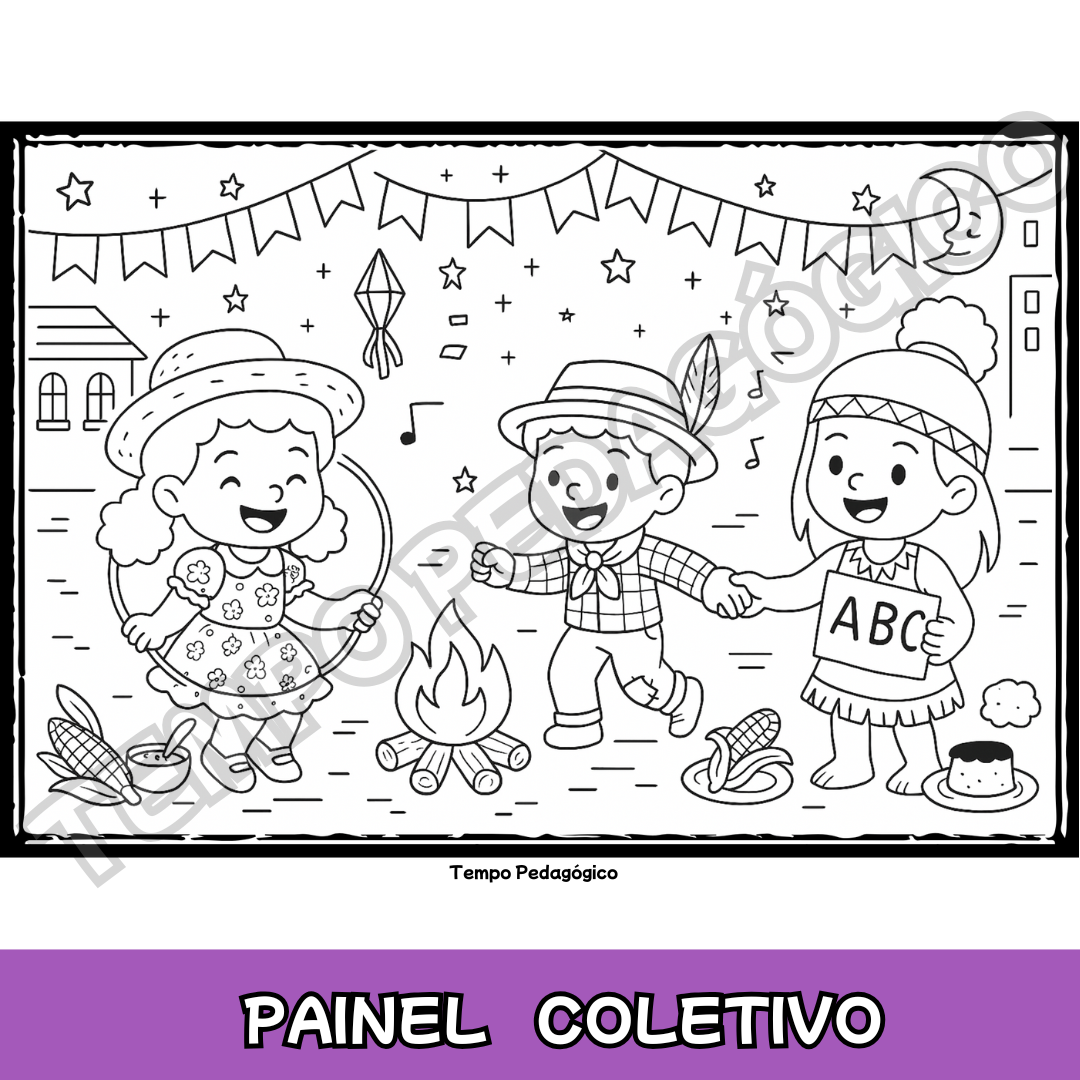 Painel Coletivo Junino para Colorir – Representatividade (A4 + Ampliado)