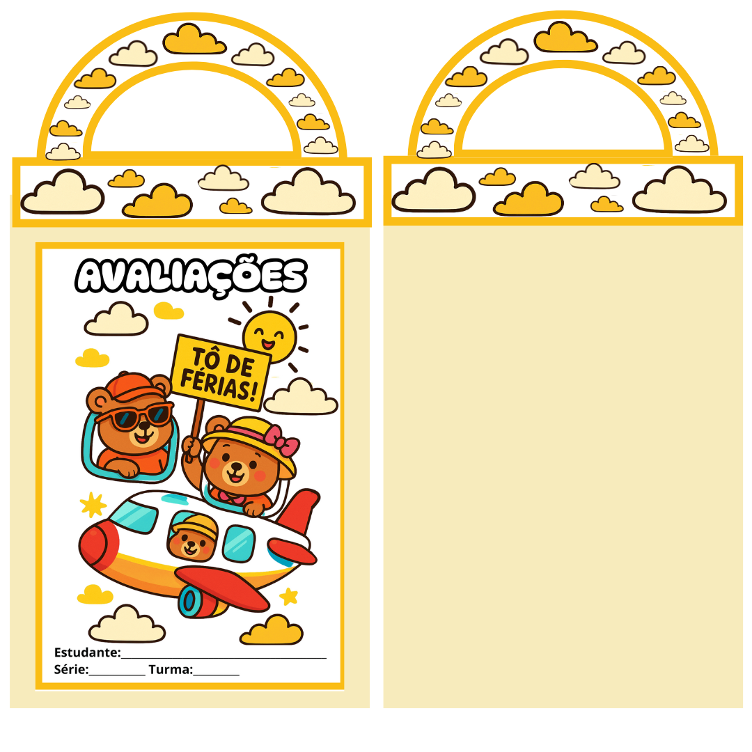 KIT Fundo Branco: Capinhas e Decoração para Envelope de avaliação – URSINHOS FOFOS TÔ DE FÉRIAS!