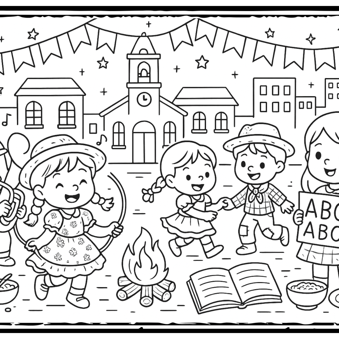 COMBO - 4 Paineis Junino Ampliado e A4 para Colorir (16 páginas)