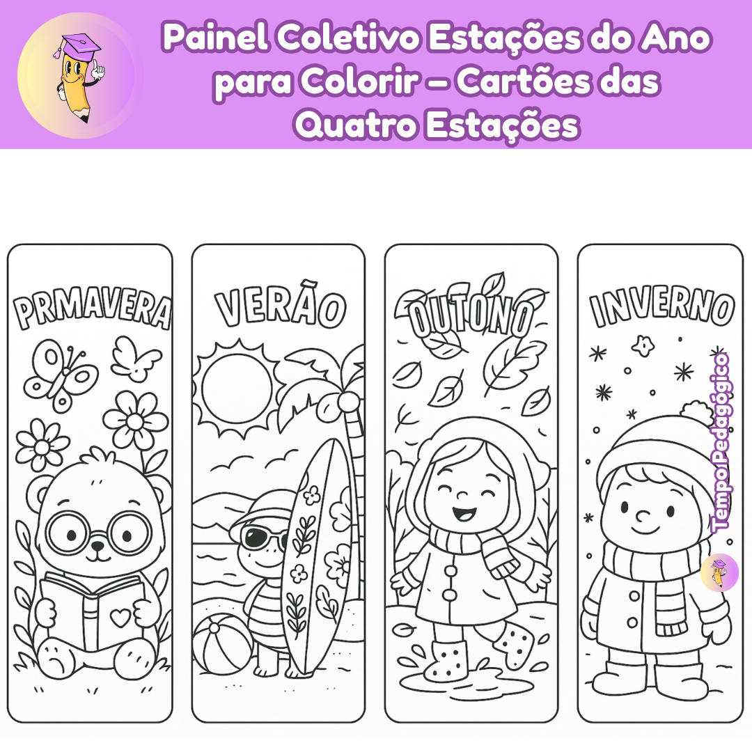 Painel Coletivo Estações do Ano para Colorir – Cartões das Quatro ...
