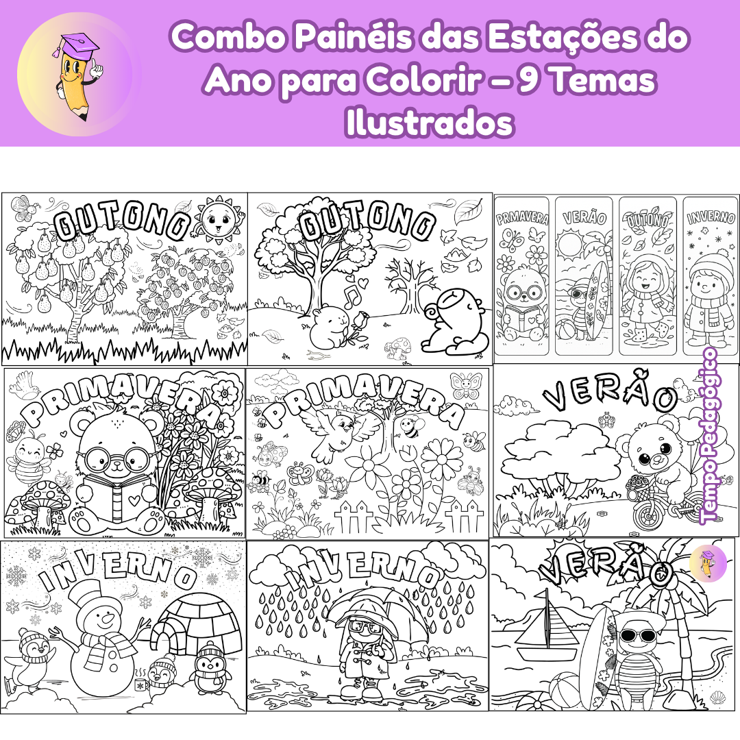 Combo Painéis das Estações do Ano para Colorir – 9 Temas Ilustrados