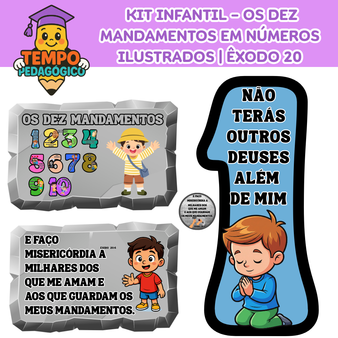 A3 Kit Infantil – Os Dez Mandamentos em Números Ilustrados | Êxodo 20
