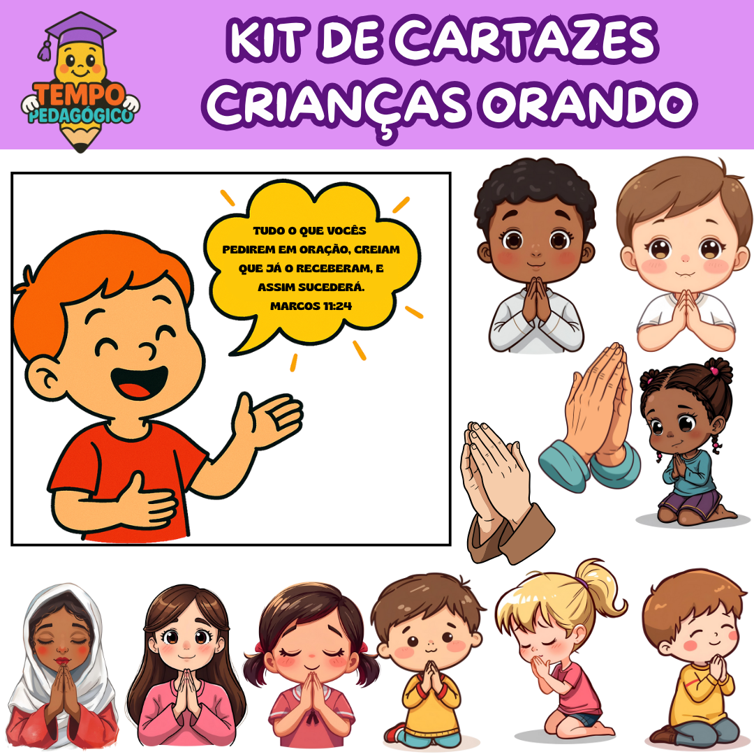 Kit de Cartazes – Crianças Orando + (Versículo Ampliado)