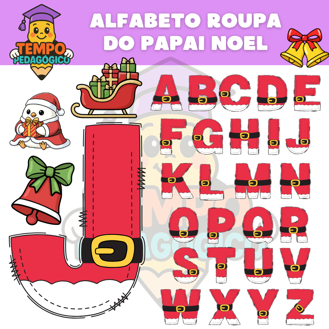 Alfabeto Natalino – Letras Decoradas ROUPA DO PAPAI NOEL  (A–Z)
