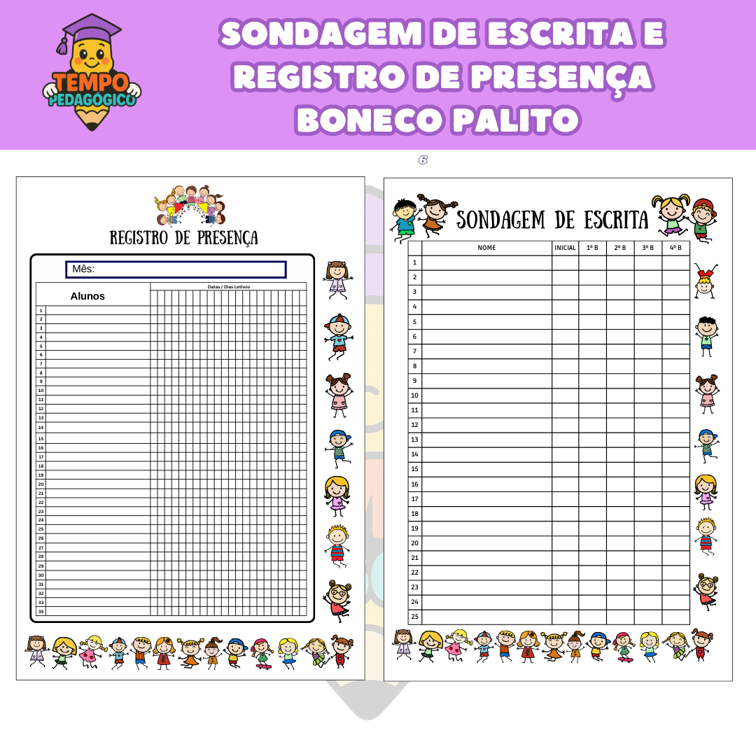 Kit Digital de Sondagem de Escrita e Registro de Presença - Bonequinhos Palito