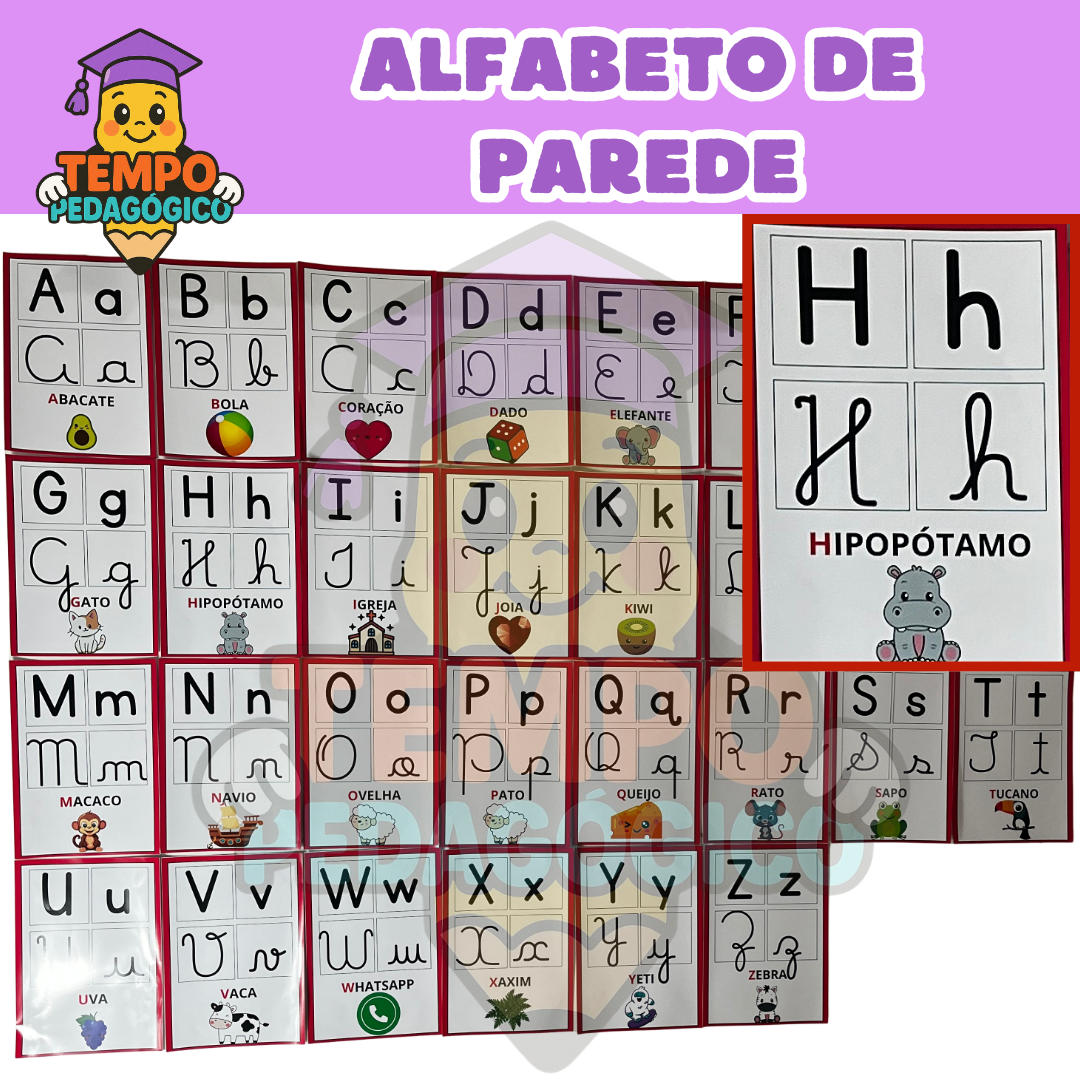 ALFABETO DE PAREDE 4 LETRAS COM BORDA VERMELHA