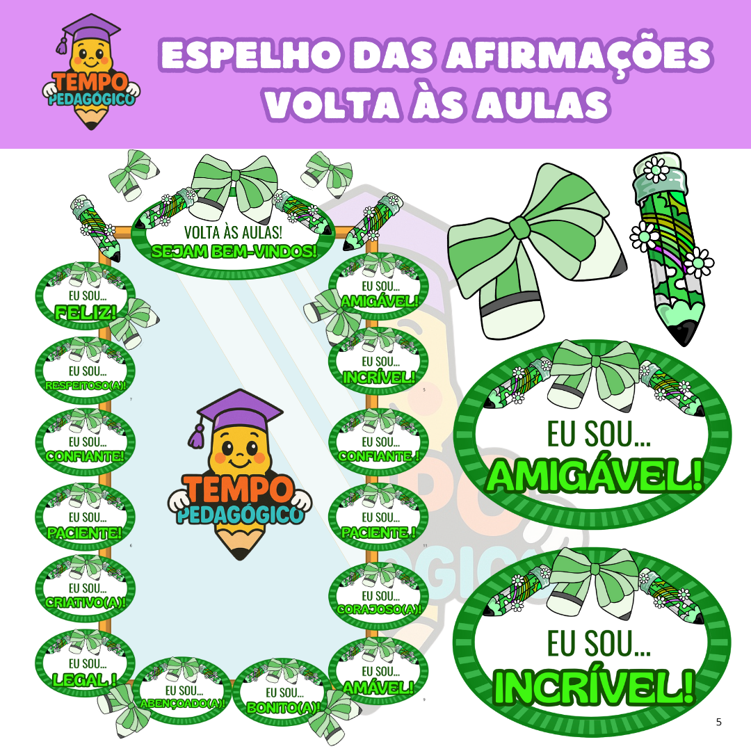 ESPELHO DAS AFIRMAÇÕES VERDE VOLTA ÀS AULAS