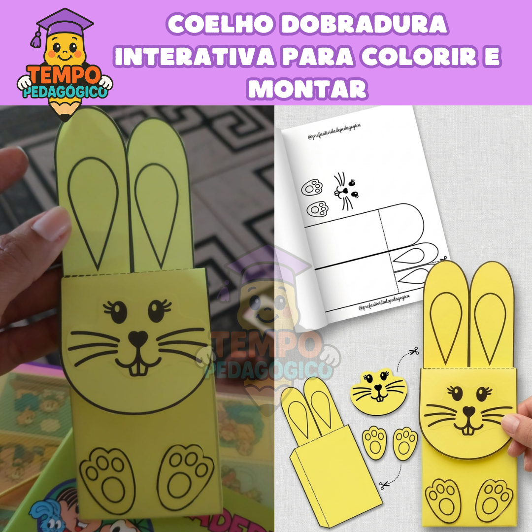 COELHO DOBRADURA INTERATIVA PARA COLORIR E MONTAR