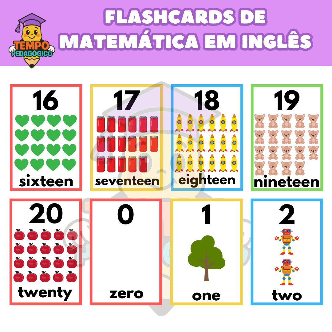 Flashcards Educativos: Números de 0 a 20 em Inglês