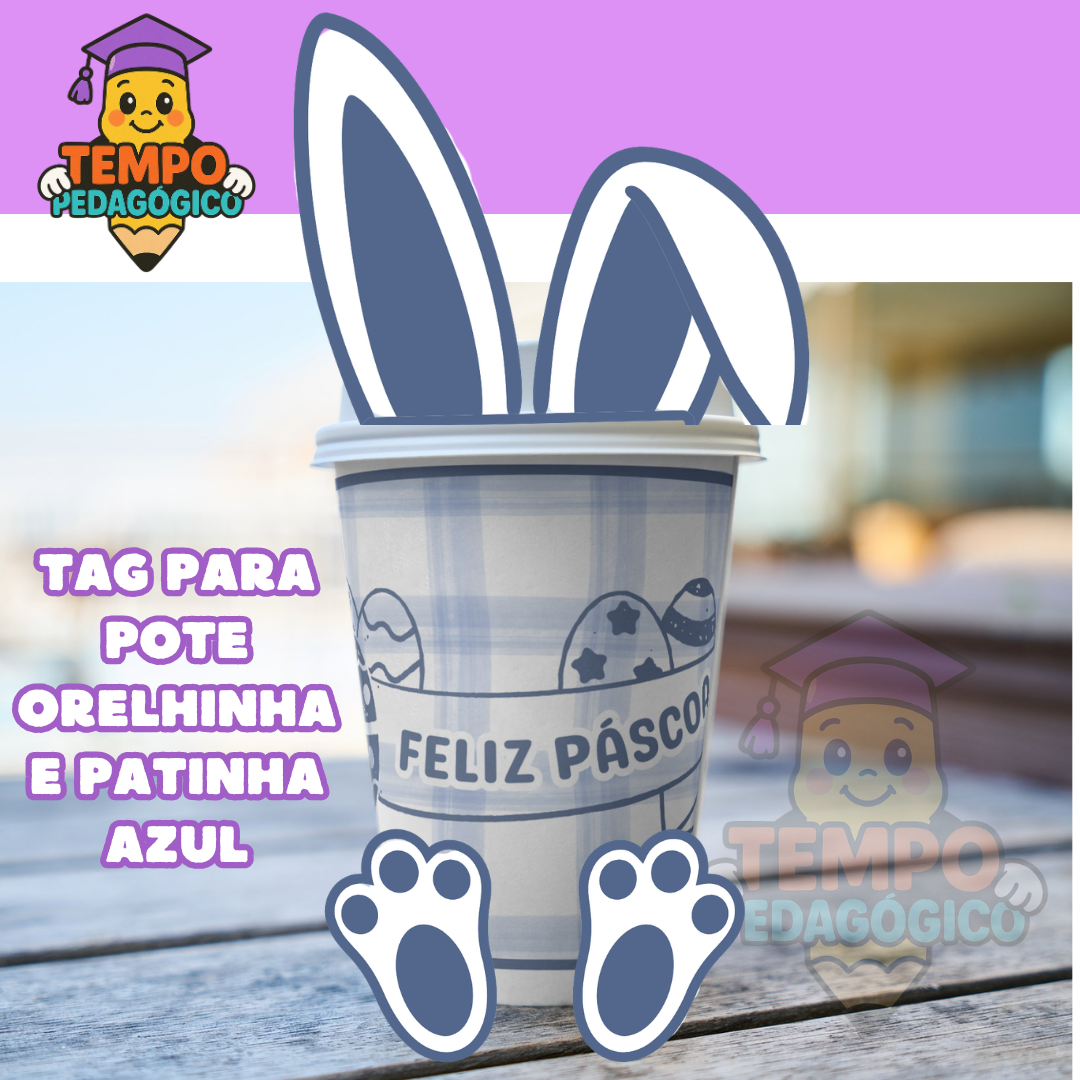 TAG para Pote Coelhinho" - Azul Xadrez