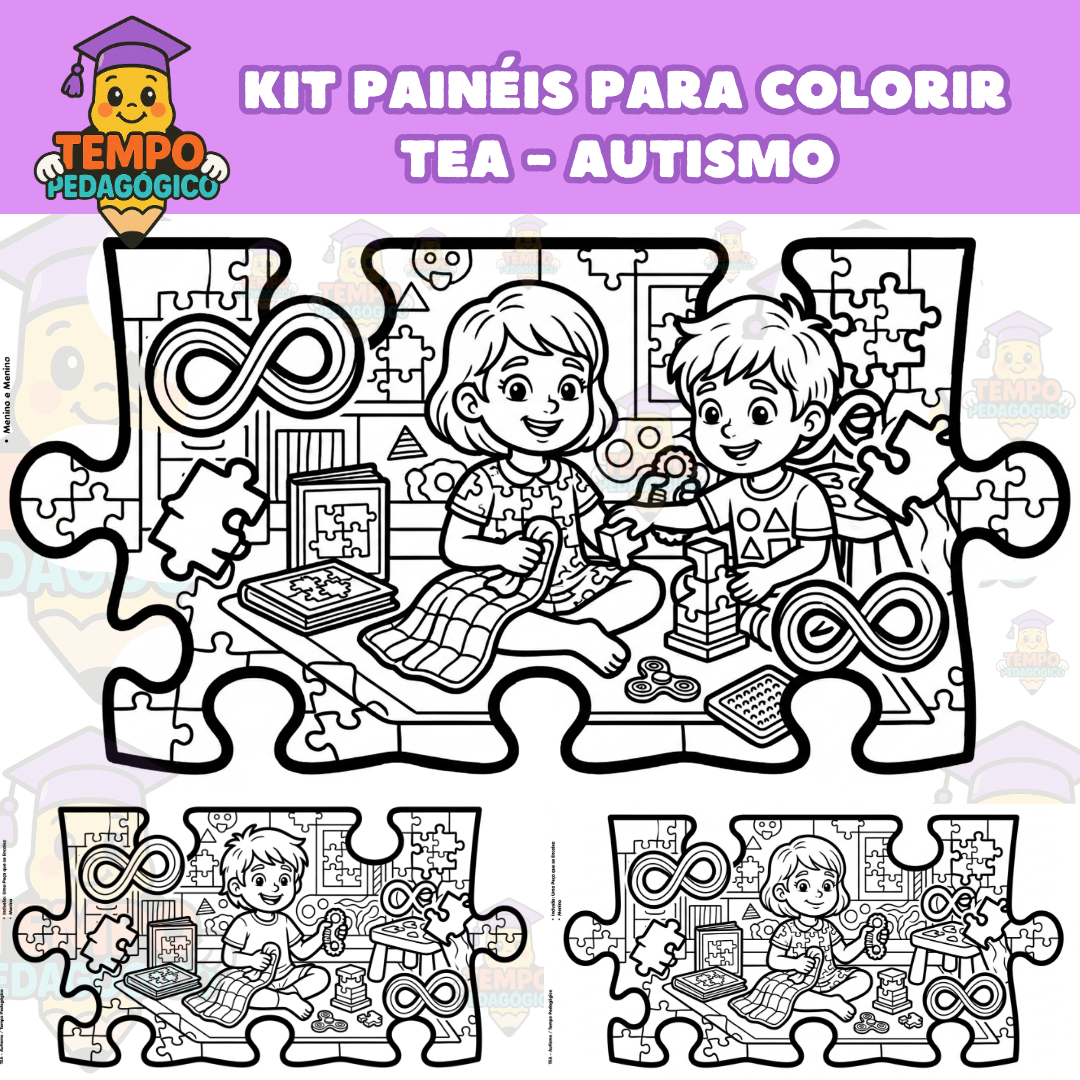 KIT PAINÉIS PARA COLORIR TEA - AUTISMO Inclusão: Uma Peça que se Encaixa