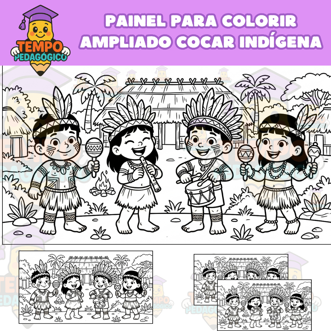 PAINEL PARA COLORIR AMPLIADO COCAR INDÍGENA